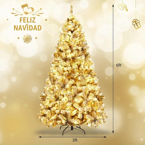 Vista 6 de DREAMADE Árbol de Navidad artificial preiluminado de 6 pies con 600 puntas de ramas de PVC, 250 luces LED blancas cálidas preencordadas, bisagras