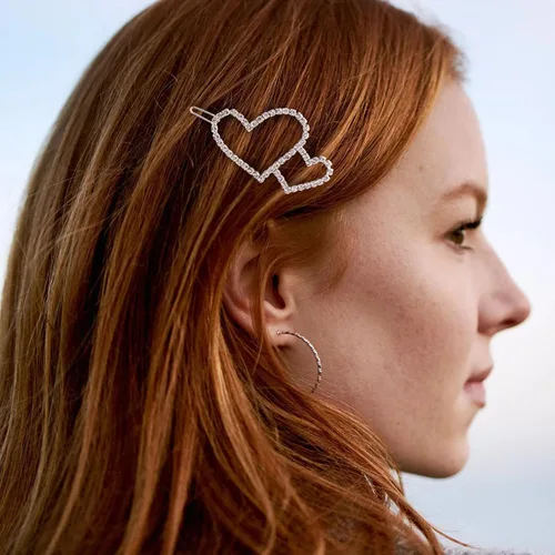 Vista 4 de HINZIC 5 pinzas para el cabello con forma de corazón hueco, estilo bohemio, con cristales brillantes, para San Valentín, accesorios para tocado