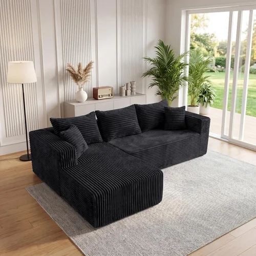 Vista 22 de Sofá modular deshuesado de 118 pulgadas con diván y otomano de pana de gran tamaño en forma de U, sofá de nube para asiento profundo para sala