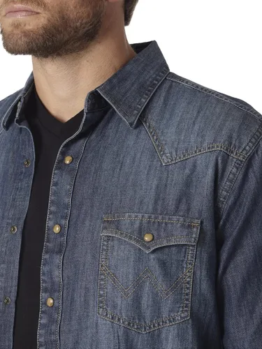 Vista 3 de Wrangler Camiseta de manga larga con dos bolsillos retro para hombre descontinuada