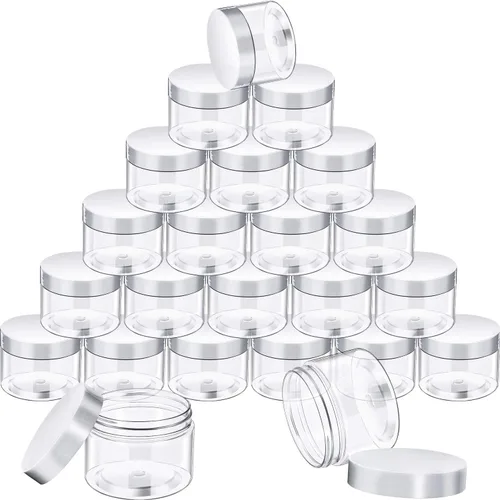 Vista 24 de SATINIOR 24 frascos de plástico transparente vacíos con tapas, recipientes de almacenamiento redondos de boca ancha para productos de belleza