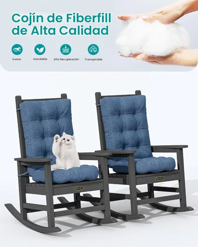Vista 7 de SERWALL HDPE - Juego de 2 cojines mecedores para exteriores, cojín de espuma viscoelástica azul marino