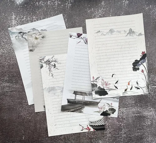 Vista 5 de 50 papeles de papelería de escritura, papel de papelería forrado para escribir cartas, papel de carta vintage con líneas, 100 GSM, tamaño A4, 10