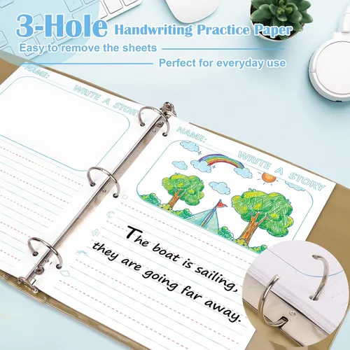 Vista 3 de 50 hojas de papel de escritura de historias de 8.5 x 11 pulgadas para niños, papel de dibujo y escritura de hojas sueltas de 3/4 pulgadas de regla