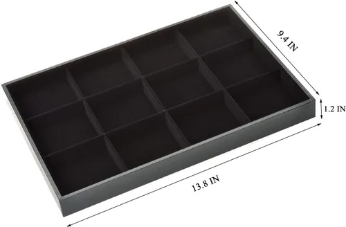 Vista 7 de Pimuza Bandeja de joyería apilable de terciopelo negro de 12 rejillas para mujer, colgante de piedras preciosas, diamante, organizador