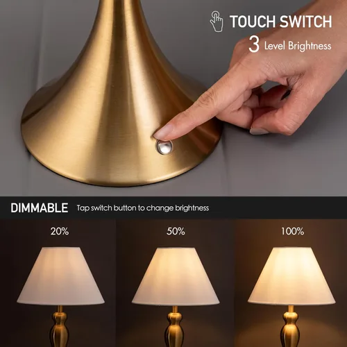 Vista 2 de O'Bright Ember – Lámpara de Mesa Inalámbrica – Recargable, Regulable al Tacto, Funciona con Batería, Bombilla LED E26, Carga Rápida Tipo C, Lámpara