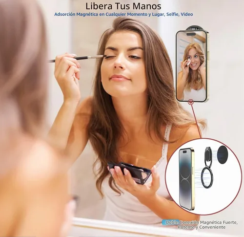 Vista 3 de Doflyesky Soporte magnético de anillo de teléfono para iPhone, soporte de agarre doble ajustable para teléfono de gimnasio y soporte extraíble