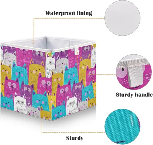 Vista 4 de Kigai Lindos cubos de almacenamiento para gatos, 11 x 11 x 11 pulgadas, cesta de almacenamiento plegable grande de tela, organizador para juguetes