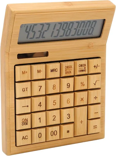 Vista 8 de Zopsc Calculadora de bambú, calculadoras solares de madera con pantalla LCD digital de 12 bits, calculadoras de escritorio de función estándar