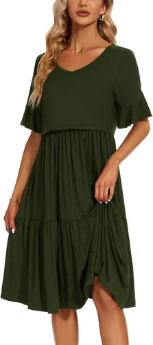 Vista 2 de Smallshow Vestido de lactancia de maternidad con volantes de manga corta para mujer