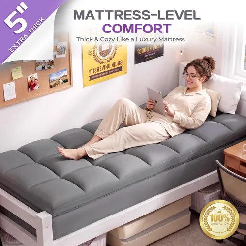 Vista 4 de SINWEEK Cubrecolchón de espuma viscoelástica de doble capa de 5 pulgadas, tamaño individual XL, para dormitorio, espuma viscoelástica de gel de 2
