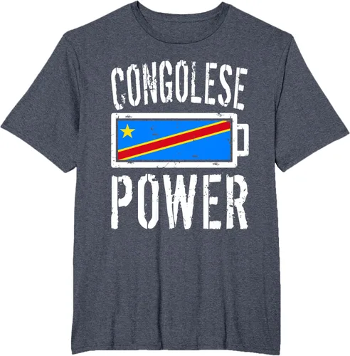 Vista 26 de Camiseta de batería de energía congoleña con bandera de República Democrática del Congo, Negro, S