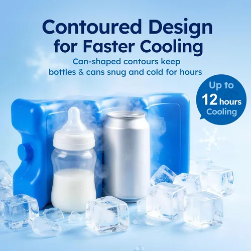 Vista 5 de Bolsa de hielo para enfriadores, almacenamiento de botellas de leche materna, caja de almuerzo, paquete de congelador contorneado aislado, paquete