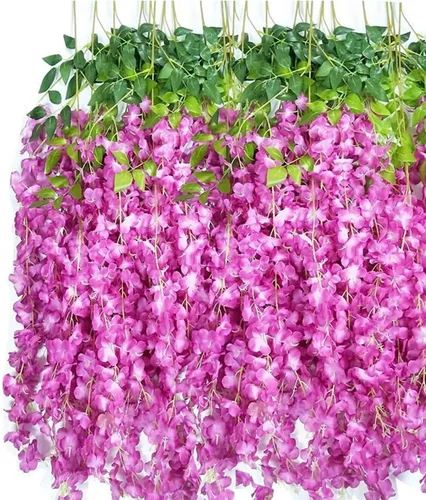 Vista 8 de OUKEYI Guirnalda de flores artificiales de glicina, 12 unidades, flores falsas de seda de 3.6 pies para colgar en interiores y exteriores, hogar