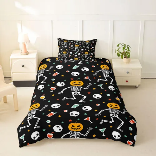 Vista 34 de Erosebridal Halloween Castle Pumpkin Duvet Cover Set Spooky Floral Cartoon Twin Bedding Sets for Girls Kids Boys Vintage Spooky Comforter Cover