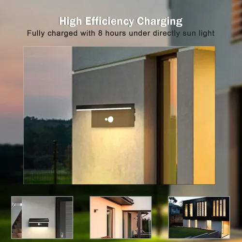 Vista 7 de Paquete de 2 luces solares de pared para exteriores, sensor de movimiento, impermeable, del anochecer al amanecer, lámpara solar de montaje en Negro