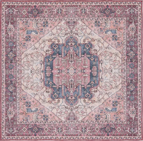 Vista 10 de SAFAVIEH Tucson Collection - Alfombra lavable de 2 pies 6 x 8 pies, color beige y rosa, antideslizante, ideal para zonas de alto tráfico en sala