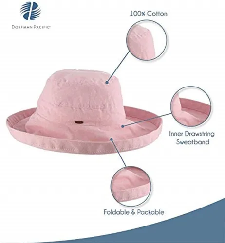 Vista 5 de Scala sombrero de algodón con ala grande con cordón en el interior y protección UPF 50+ para mujer.