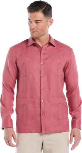 Vista 20 de Cubavera Camisa Guayabera de manga larga con cuatro bolsillos para hombre, 100 % de lino, detalle de pinzas, ajuste relajado