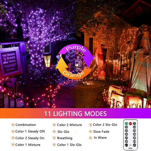 Vista 5 de Guirnalda de 200 luces LED conectables con control remoto, luces de Halloween para exteriores
