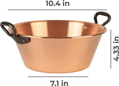 Vista 2 de olla de cobre de 10.4 pulgadas, capacidad de 3.1 cuartos de galón asas de hierro fundido olla de cobre tradicional de Francia para cocinar