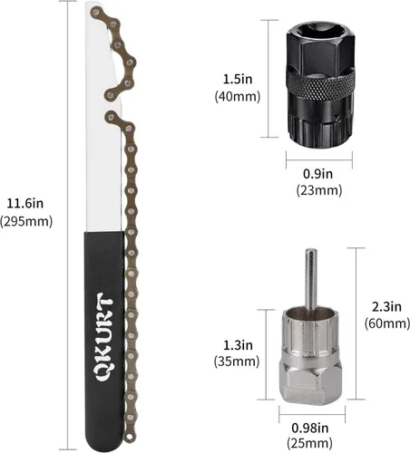 Vista 2 de QKURT Kit de herramientas de látigo de cadena de bicicleta, herramienta de extracción de casete de ciclo de 3 piezas, apta para cadenas de 7, 8, 9