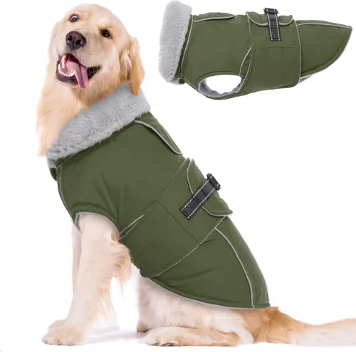 Vista 27 de Lelepet Abrigo cálido para perros – Chaleco reflectante impermeable de vellón con hebilla ajustable de gancho y bucle, chaqueta de invierno Rojo