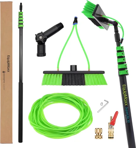Vista 8 de Cepillo de limpieza de panel solar ligero de 24 pies y poste de alimentación de agua, kit de limpiador de ventanas y sistema de limpieza de paneles