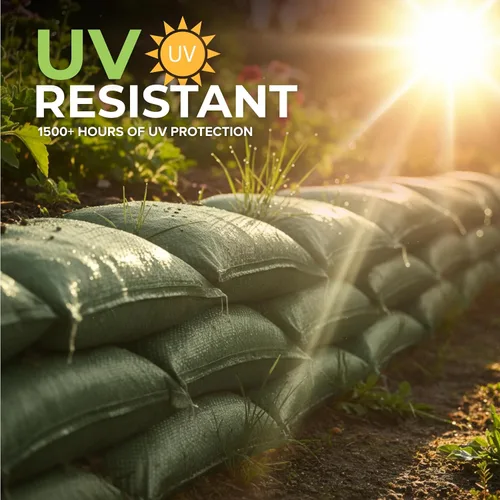 Vista 3 de Empty Sandbags Military Green with Ties 14" x 26" - Woven Polypropylene Extra Heavy Duty Sand Bags Flood Protection