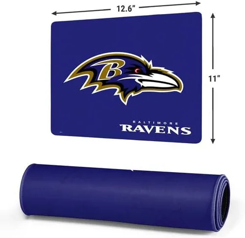 Vista 2 de Skinit Alfombrilla de mouse pequeña para juegos, diseño desgastado con licencia oficial de Baltimore Ravens con bordes cosidos, impermeable, base