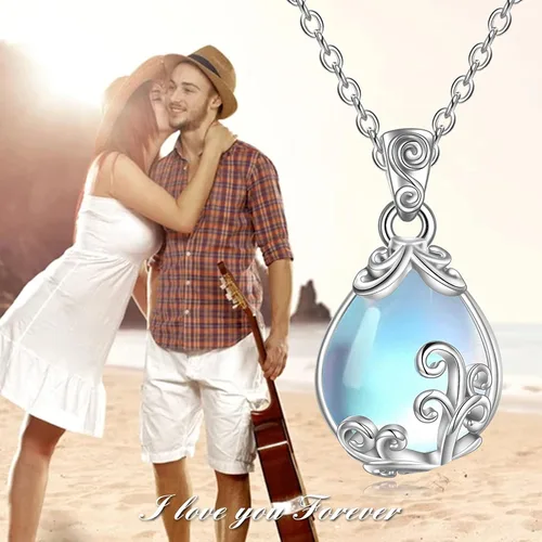 Vista 3 de POPLYKE Collar con colgante de lágrima de filigrana de plata de ley, joyería de cristal para mujer
