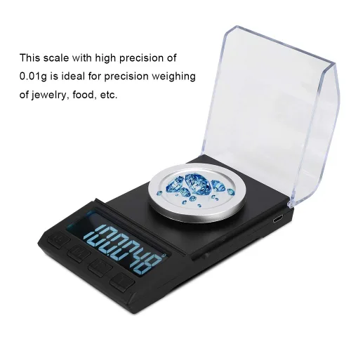 Vista 2 de Báscula digital de joyería, 3.53 oz/0.001 G LCD, mini báscula electrónica de joyería en quilates, equilibrio de laboratorio, oro, plata, diamante