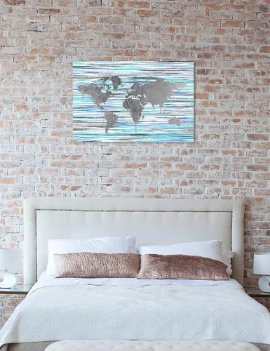 Vista 4 de The Oliver Gal Artist Co. Mapamundi Eclectic' Home Décor, 45" x 30", gris, púrpura