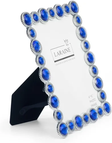 Vista 2 de LARAINE Marco de Fotos 4x6 con Diamantes de Imitación de Metal y Cristal de Alta Definición para Mostrar Fotografías en Mesa, Decorativo para el Azul