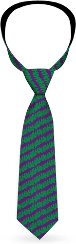 Vista 3 de Buckle-Down DC Comics Corbata, Corbata, Joker Jajaja Repetir Púrpura Verde, Longitud Estándar