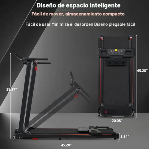 Vista 8 de Merax Cinta de correr con 8% de inclinación, cintas de correr plegables de 3.0 HP para el hogar, almohadilla para caminar de 10 MPH con barra