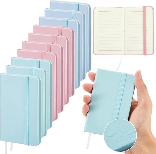 Vista 11 de Qeeenar Paquete de 10 cuadernos de bolsillo de cuero de tapa dura, mini diarios rayados de 4 x 2.5 pulgadas, diseño de hojas doradas, 50 hojas