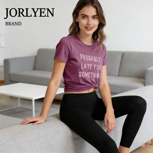 Vista 4 de Camiseta para mujer, con texto en inglés "Probably Late for Something", con texto en inglés "Probably Late for Something