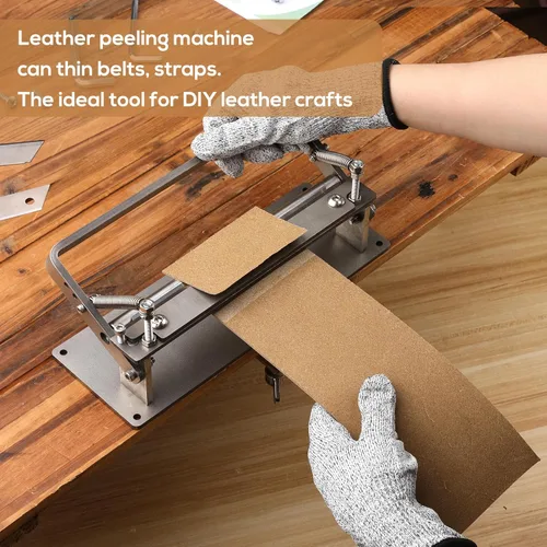 Vista 6 de Separador de cuero, pelador de cuero, máquina de biselado manual, máquina de pelado y adelgazamiento con cuchillas para herramientas de artesanía