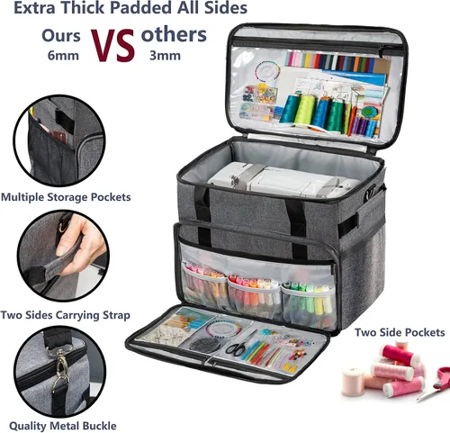 Vista 3 de BAGSFY Estuche grande para transportar máquina de coser, bolsa para máquina de coser, bolsa de viaje compatible con Brother, Singer, Bernina