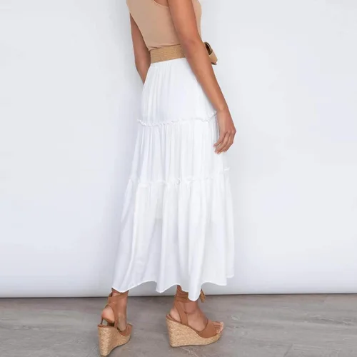 Vista 4 de Falda larga elástica de cintura alta para mujer, estilo bohemio, con volantes, acampanado, falda larga de guepardo ajustada