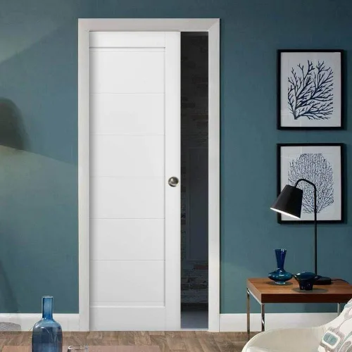 Vista 2 de SARTODOORS Puerta de bolsillo para panel de 18 x 80 pulgadas con marcos Quadro 4115 seda blanca Kit de accesorios de riel Interior de madera