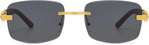 Vista 2 de LJCZKA Lentes de sol cuadrados sin montura para mujeres y hombres, retro, rectangulares, sin marco, lentes de sol steampunk de lujo tintados