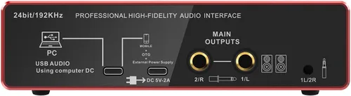 Vista 8 de Interfaz de audio, interfaz 2X2 de 24 bits/192 kHz para alta fidelidad, calidad de estudio para grabación de PC/Mac/iOS, entrada combinada XLR/TRS