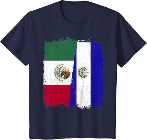 Vista 81 de Camiseta con la bandera mexicana de El Salvador con la mitad de la bandera mexicana de El Salvador
