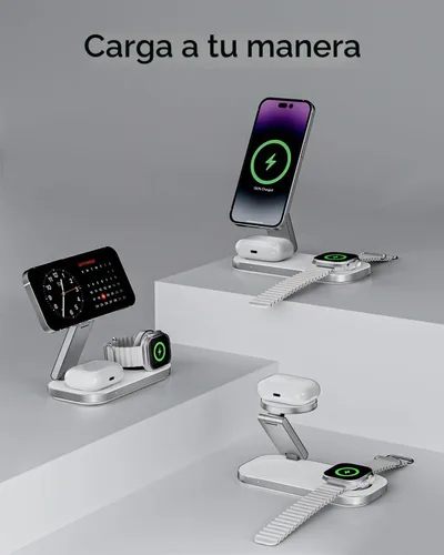 Vista 5 de Keepro Estación de carga 3 en 1 para dispositivo Apple, soporte de carga rápida inalámbrico magnético plegable compatible con MagSafe para iPhone