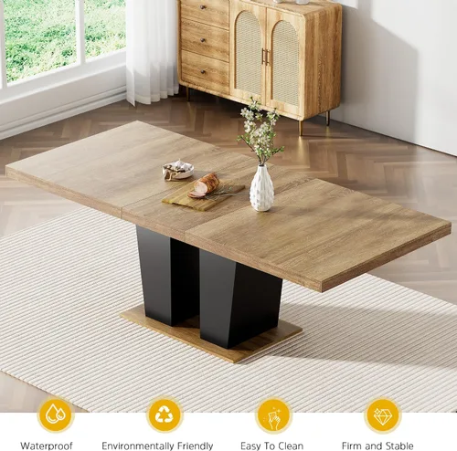 Vista 5 de Juego de mesa de comedor extensible para 4, mesa de cocina extensible de madera de 78.74 pulgadas con 4 sillas de terciopelo negro, juego de mesa
