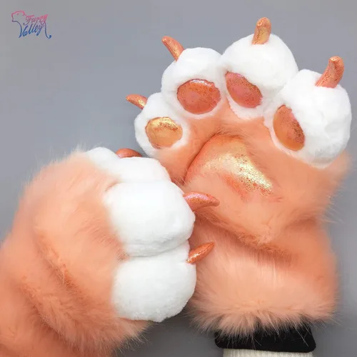 Vista 2 de Furryvalley Fursuit Paws - Guantes parciales peludos de garra esponjosa para disfraz de oso león para niños y adultos (naranja caramelo), Baby