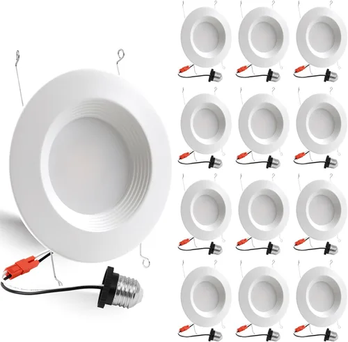 Vista 10 de Paquete de 6 luces LED empotrables 5CCT de 5/6 pulgadas, 2700K/3000K/4000K/5000K/6500K seleccionables, luces de lata regulables con borde deflector