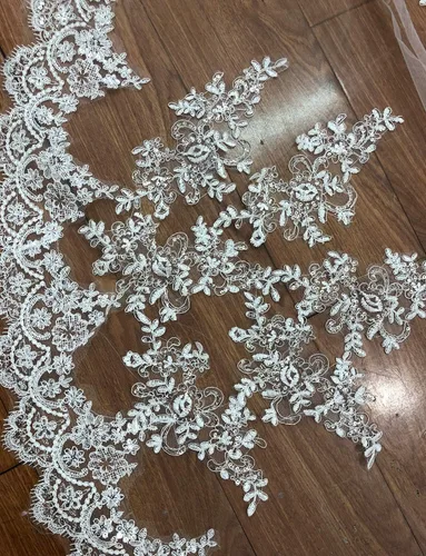 Vista 6 de Faithclover - Velos de boda con lentejuelas y encaje, color blanco